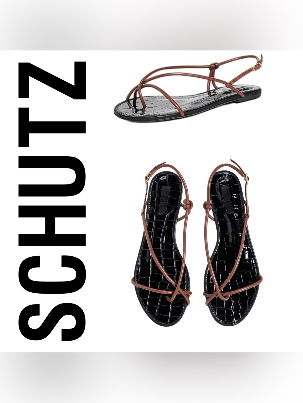 SCHUTZ Women's Malta Flat Sandals Sauvage Size 7 New With Box and Dust Bag